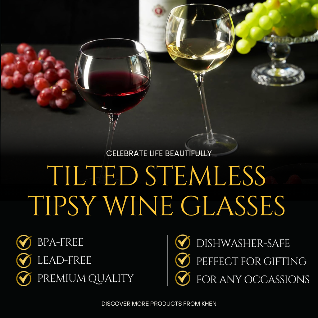 Tipsy Wine Glasses Set Of 2 15 5OZ Unique Tilted Stemless Wine Glasses For Red Or White Wine Funny N-1