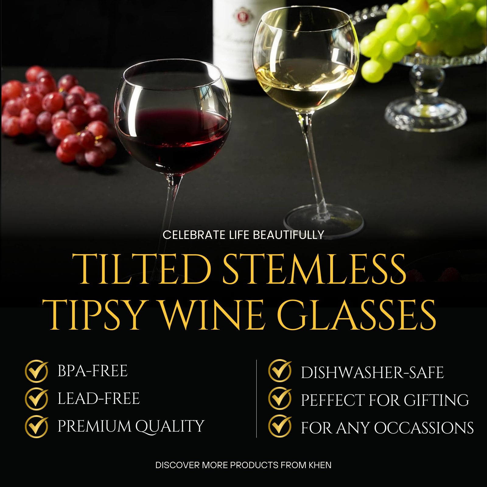 Tipsy Wine Glasses Set Of 2 15 5OZ Unique Tilted Stemless Wine Glasses For Red Or White Wine Funny N-1