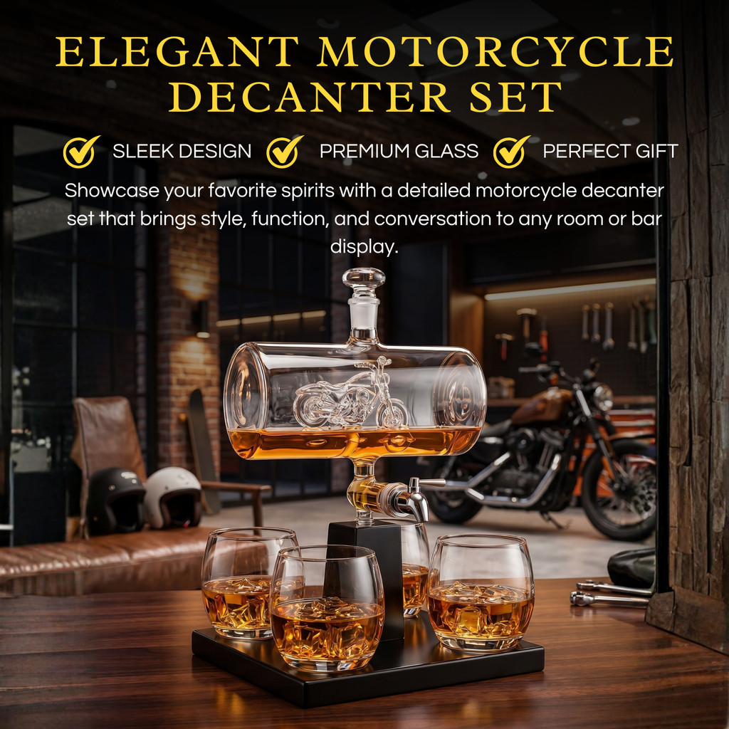 Motorcycle Decanter Whiskey Wine Decanter Set 1100ML By With 4 Whiskey Glasses Motor-2