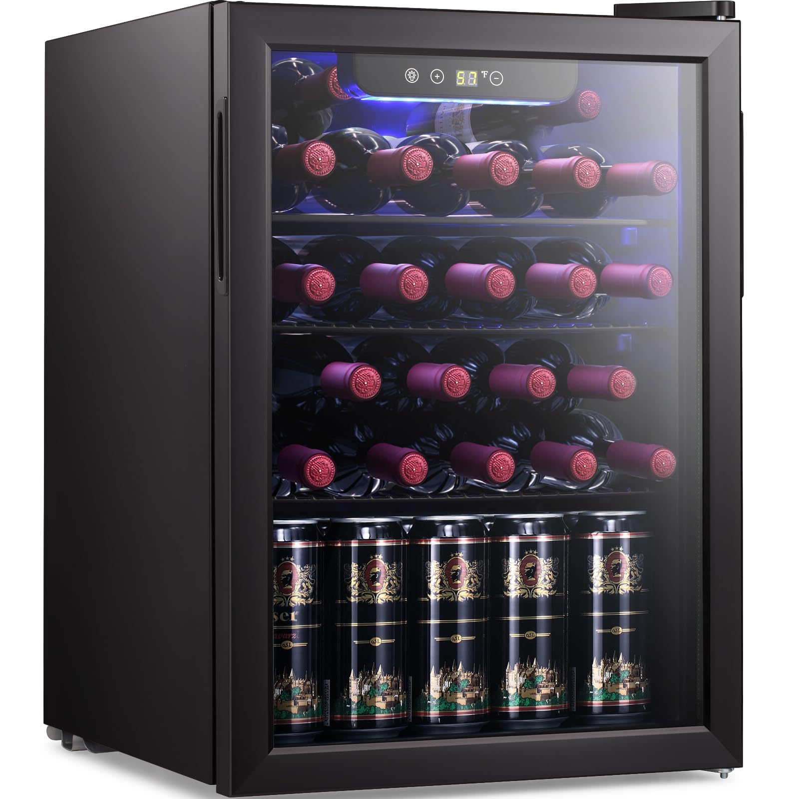 Antarctic Star 2.6 cu.ft Wine Cooler/Cellar Mini Beverage Refrigerator for Wine Beer Soda Clear Front Glass Door Small Drink Touch Screen for Bar Office Home with Quiet Compressor Freestanding.