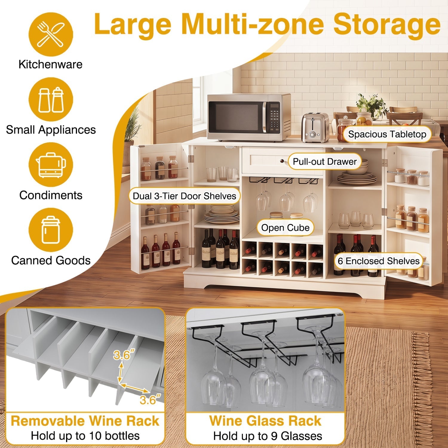 47.2 Inch Sideboard Cabinet with Wine Rack and Storage