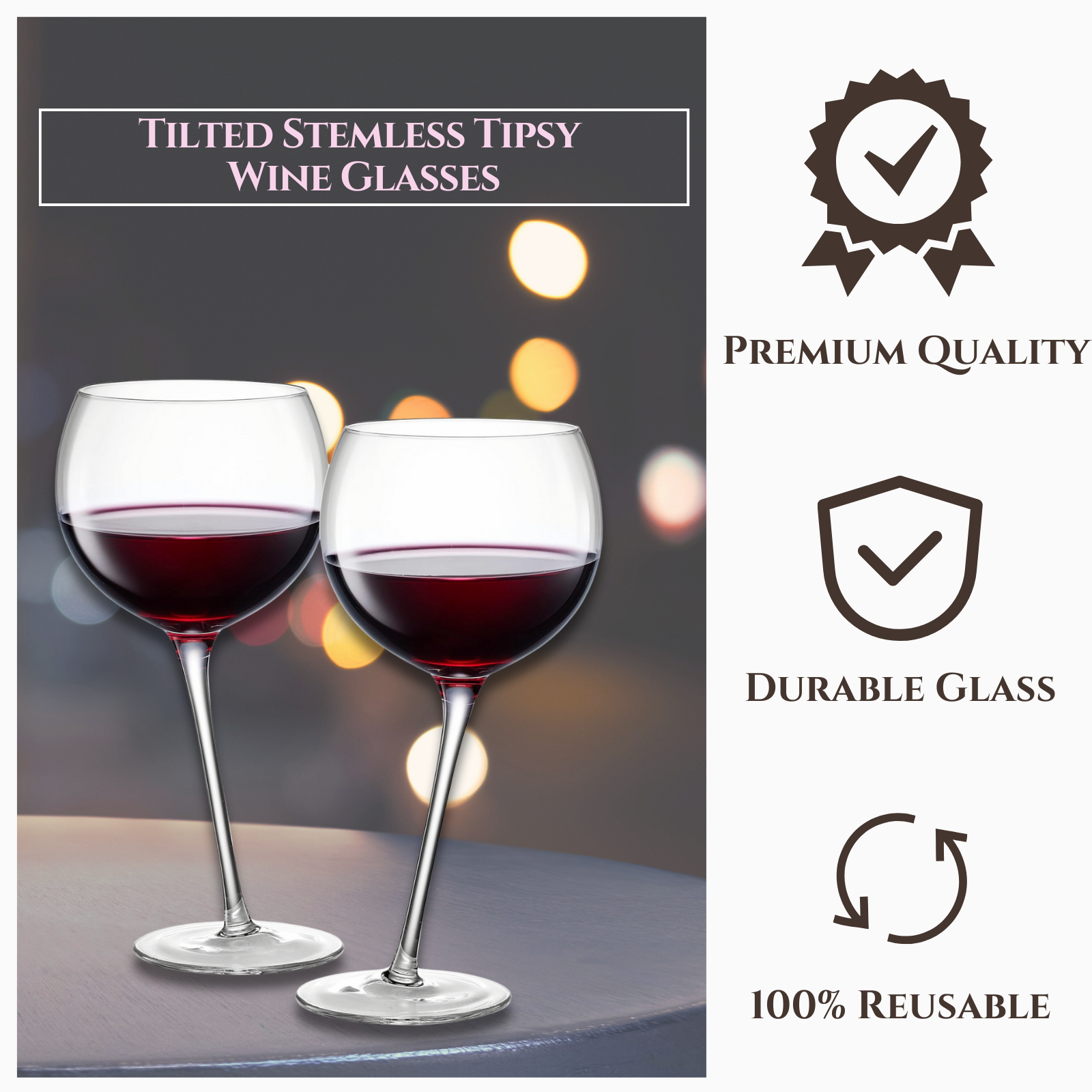 Tipsy Wine Glasses Set Of 2 15 5OZ Unique Tilted Stemless Wine Glasses For Red Or White Wine Funny N-2
