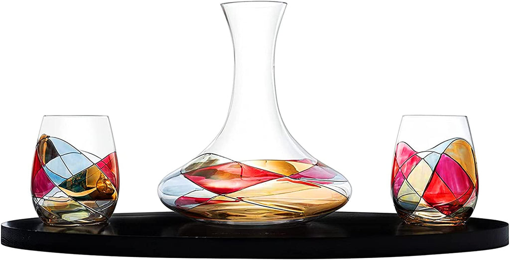 Artisanal Hand Painted Stemless Rennesance Romantic Stain Glassed Windows Wine Glasses By The Wine S-4