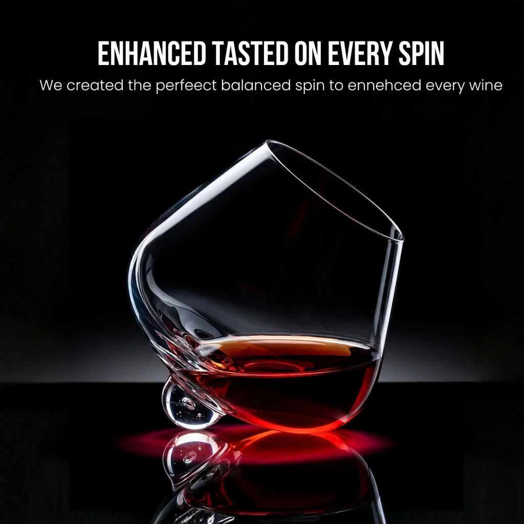 Kami Rotating Crystal Wine Glass & Wooden Coaster