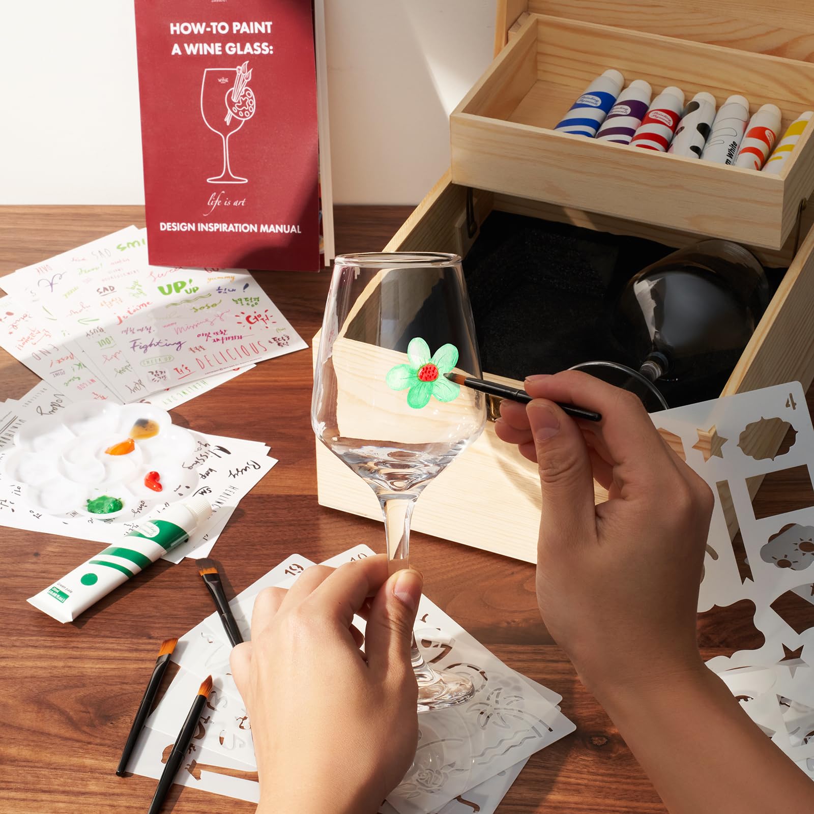 Wine Glass Painting Gift Set Do It Yourself Creative Glassware Paint Kit For Wine Nights Comes With-1