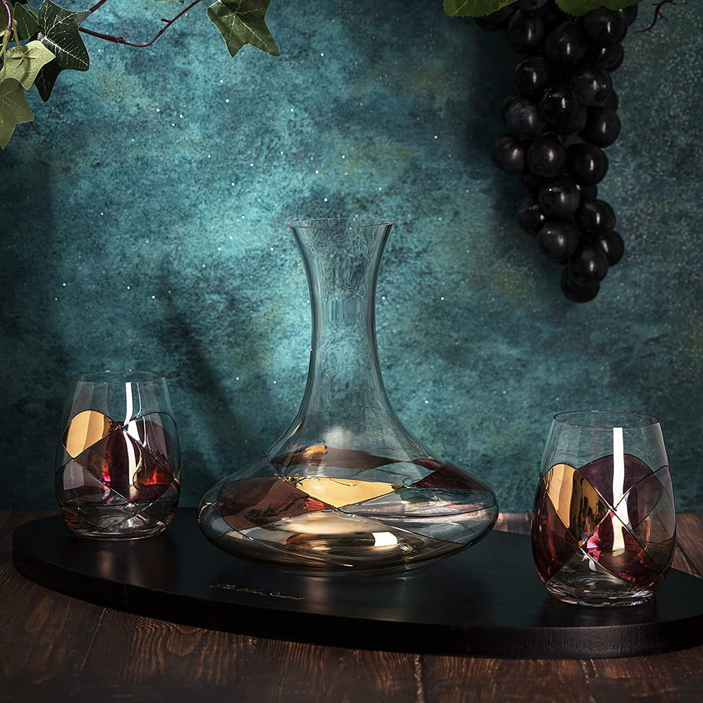 Artisanal Hand Painted Stemless Rennesance Romantic Stain Glassed Windows Wine Glasses By The Wine S-2