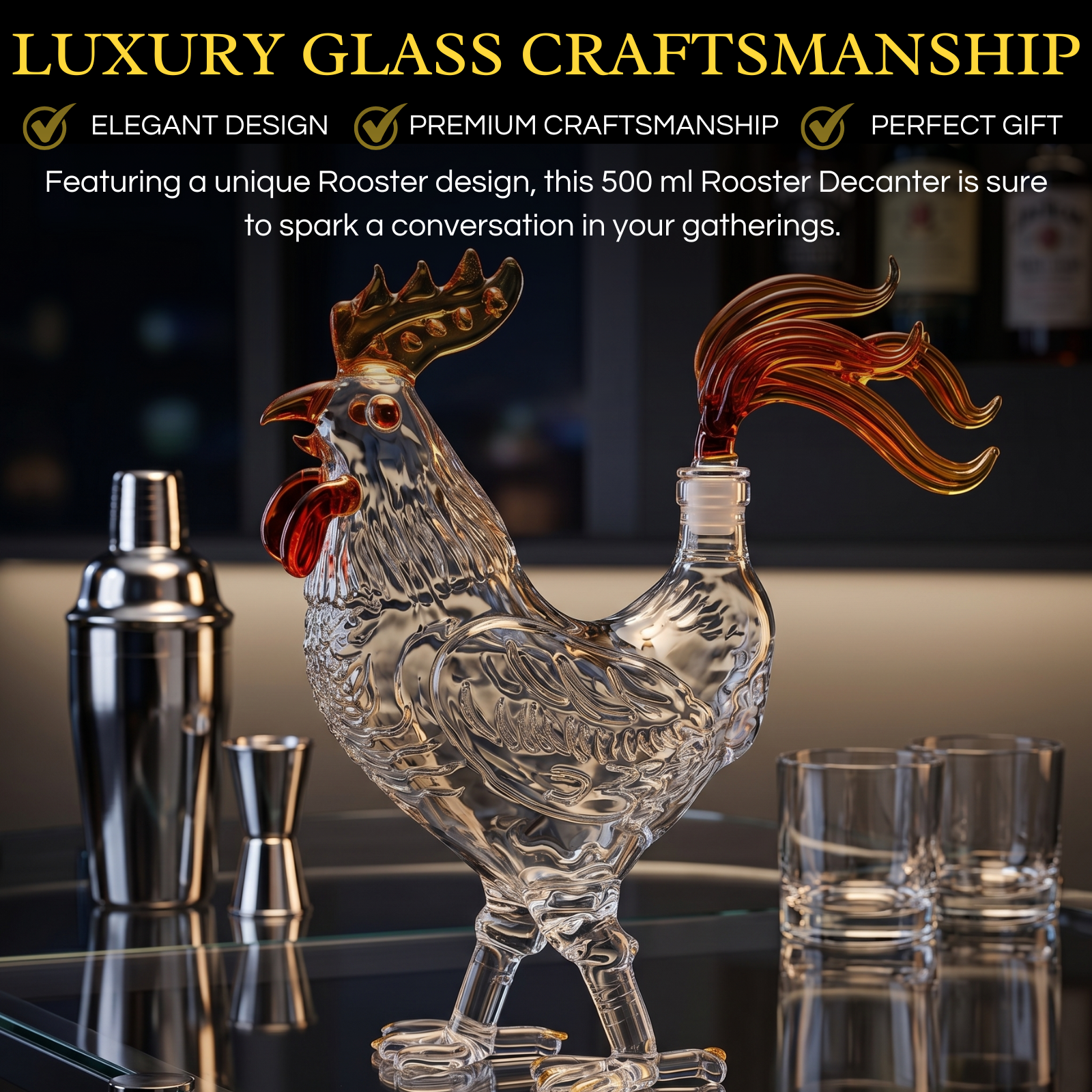 Chicken Whiskey And Wine Decanter Premium Barware Gift Elegant Drinkware Collection-2