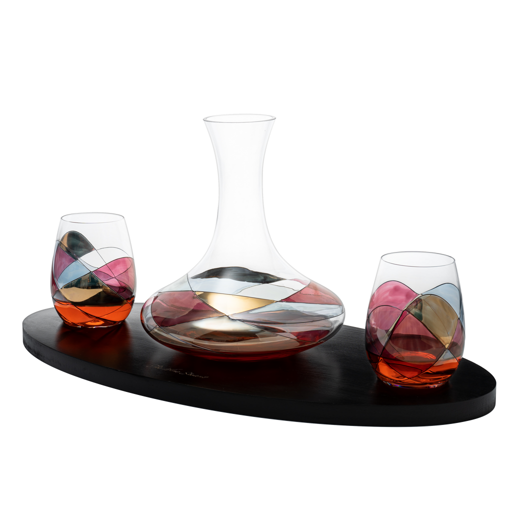 Artisanal Hand Painted Stemless Rennesance Romantic Stain Glassed Windows Wine Glasses By The Wine S-0