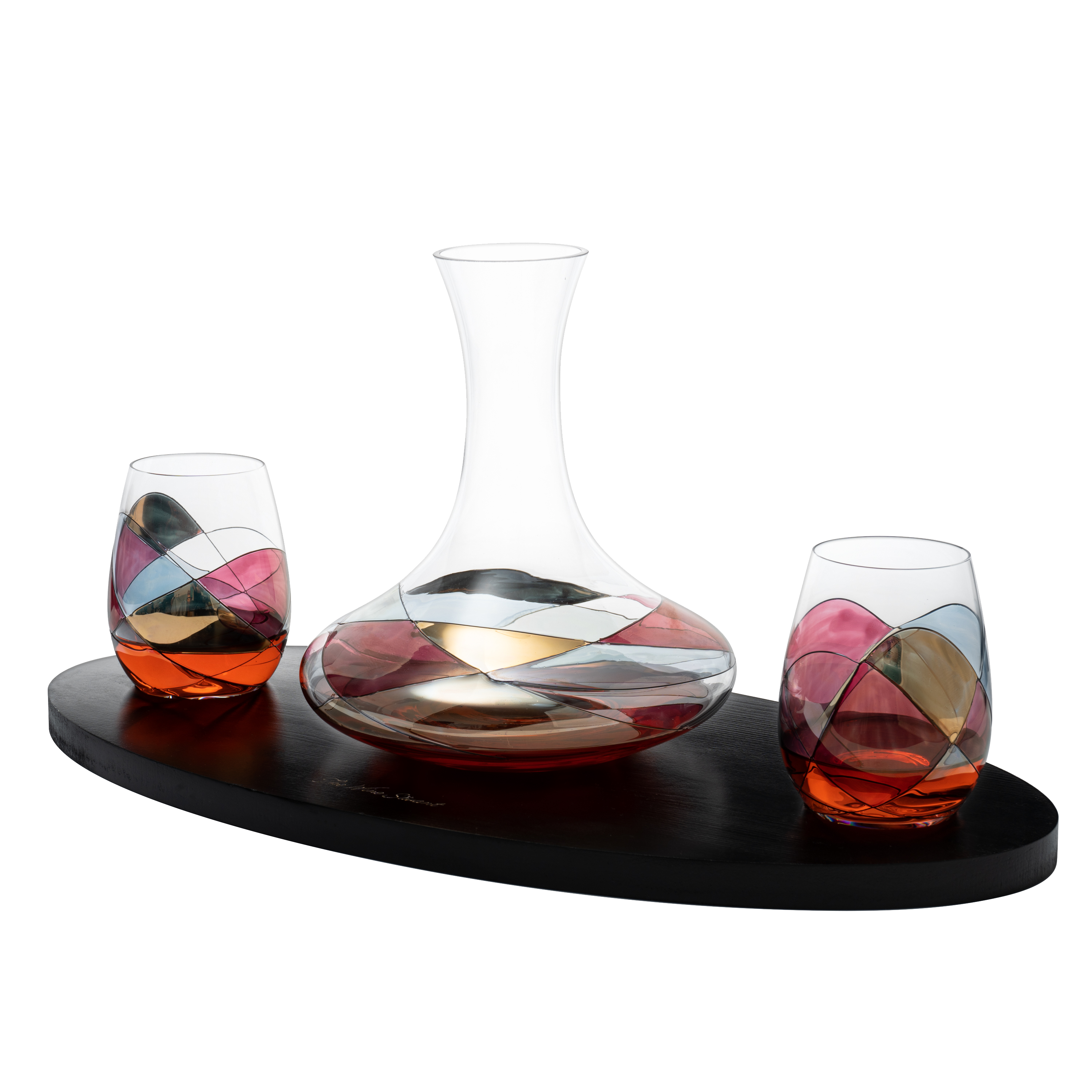 Artisanal Hand Painted Stemless Rennesance Romantic Stain Glassed Windows Wine Glasses By The Wine S-0