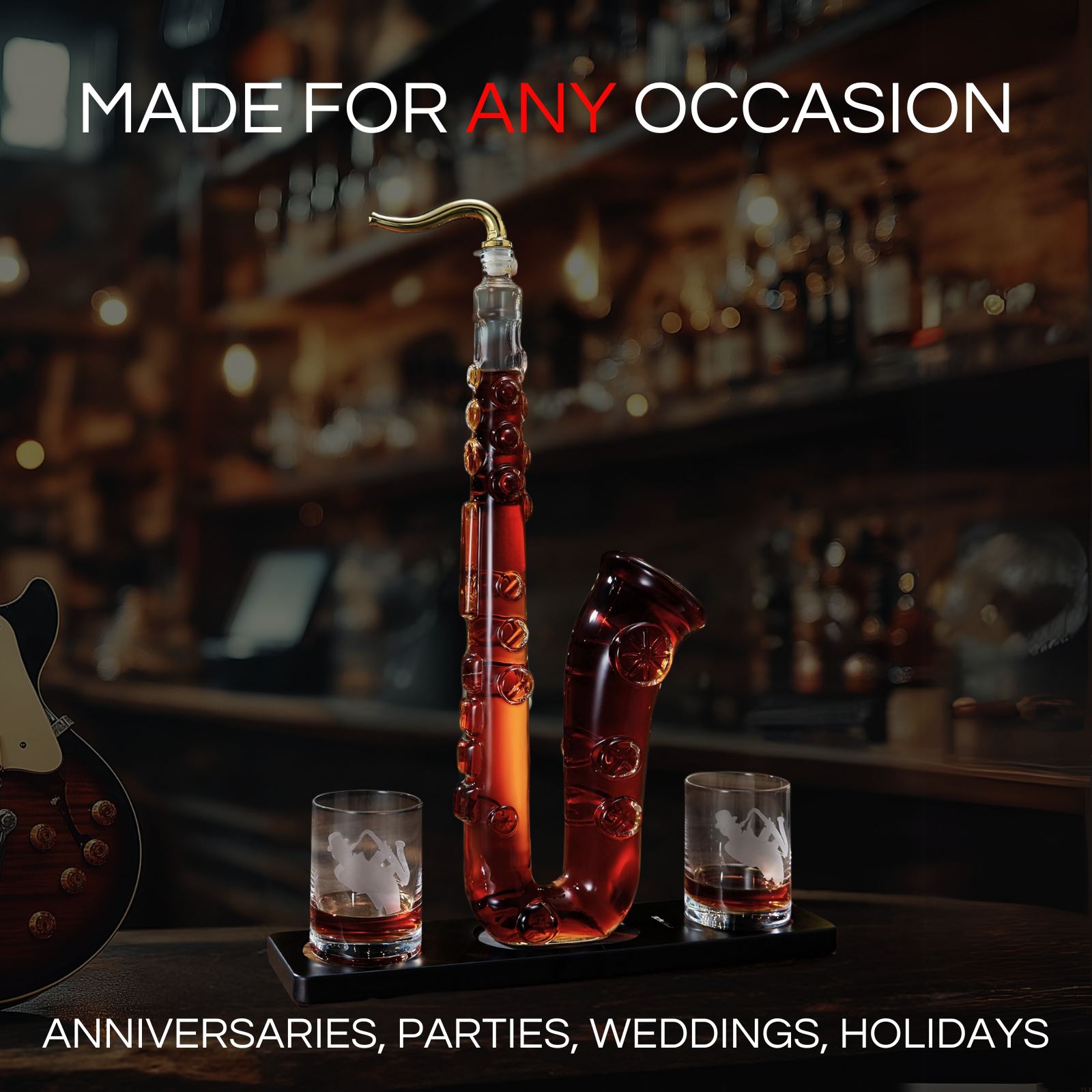 Saxophone Whiskey Wine Decanter 34 Oz Decanter Set With Two 10 Oz Whisky Glasses Bourbon Scotch Liqu-1