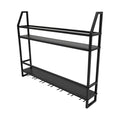 Wall Mounted Wine Rack Glass Holder 12 Bottles 7 Goblet Metal Shelf 2 Layer for Home Bar, 80cm Black
