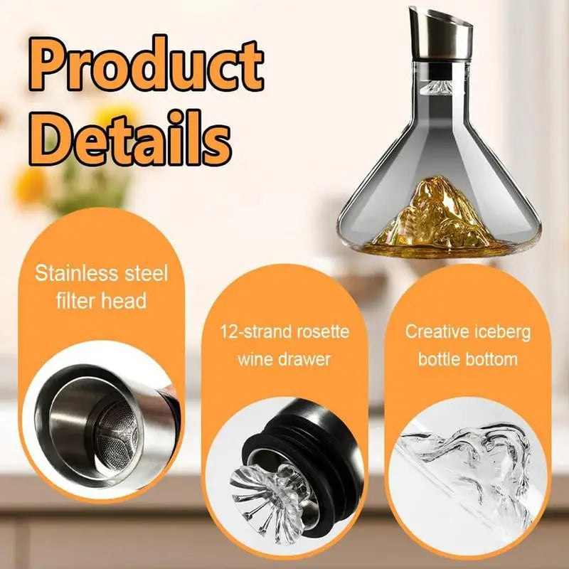 Wine Decanter Built-in Aerator Pourer Wine Carafe Red Wine Decanter Hand-blown Crystal Glass Wine Accessories Decanters 1500ML