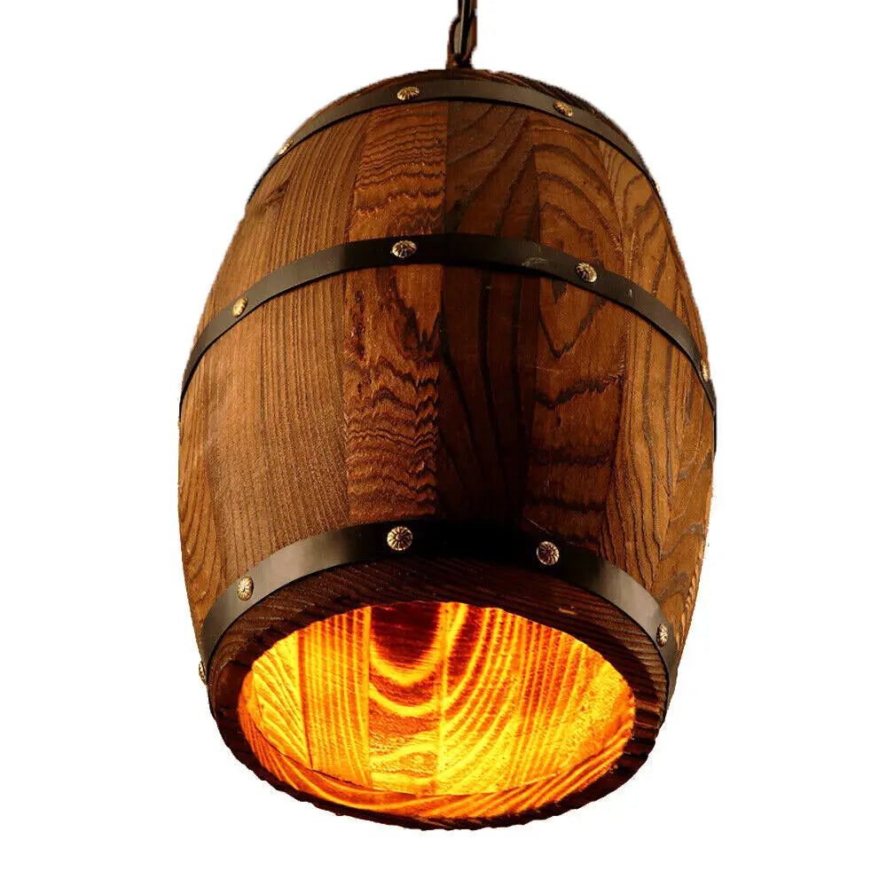 Hanging Vintage Wine Barrel Light Wooden Rustic Old West Cafe Bar Ceiling Lamp