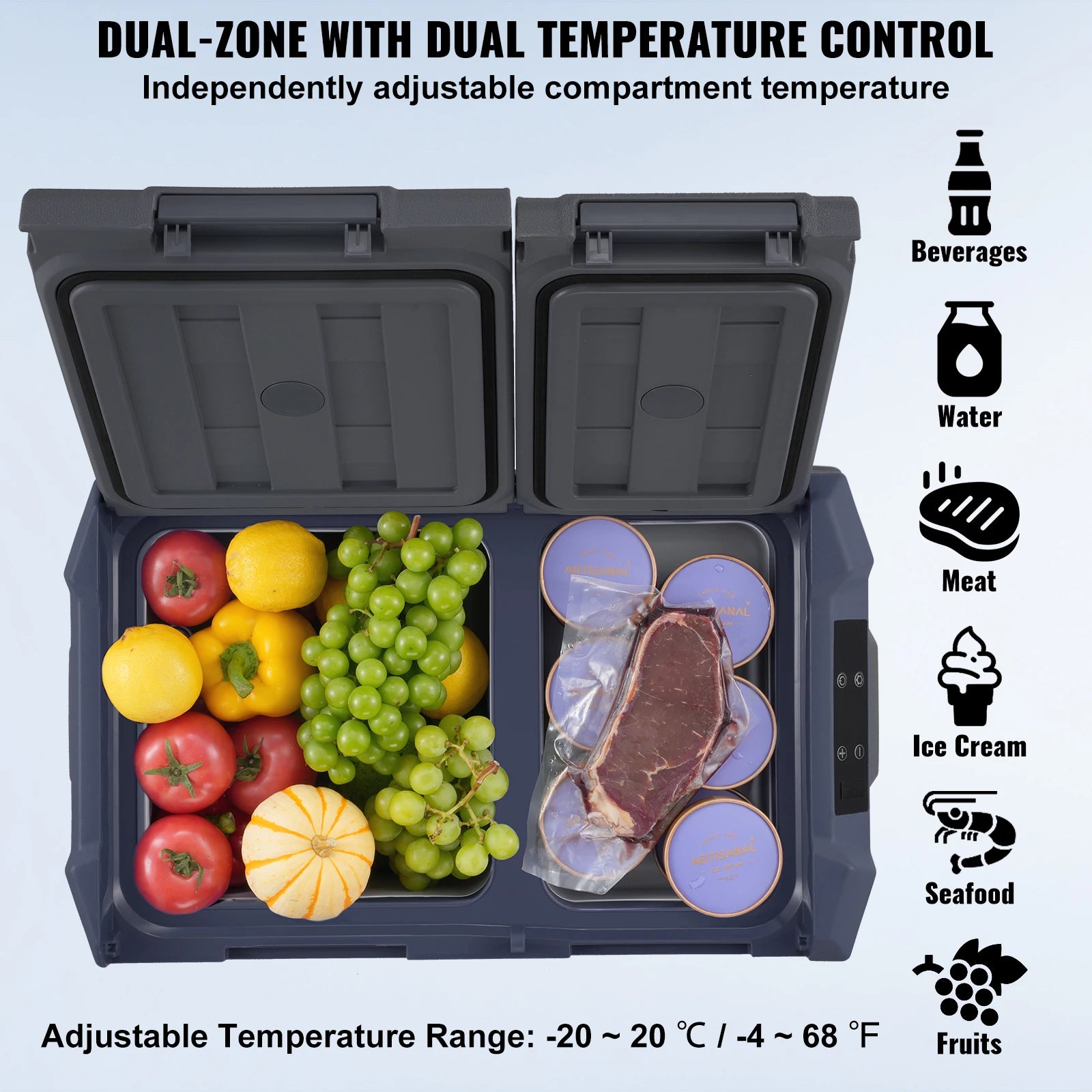 Car Refrigerator 12 Volt Car Refrigerator Fridge 40 L Dual Zone  -4℉-68℉12/24V DC  100-240V AC for Outdoor Camping RV