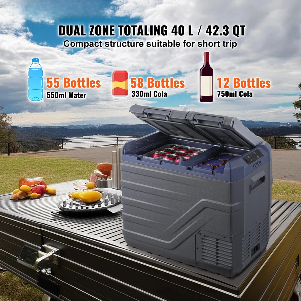 Car Refrigerator 12 Volt Car Refrigerator Fridge 40 L Dual Zone  -4℉-68℉12/24V DC  100-240V AC for Outdoor Camping RV