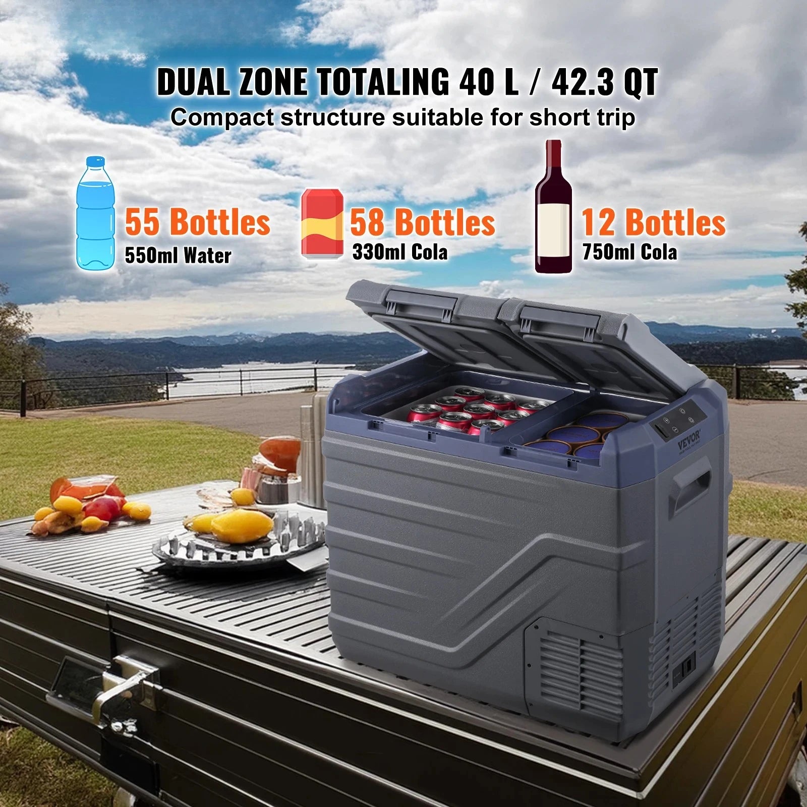 Car Refrigerator 12 Volt Car Refrigerator Fridge 40 L Dual Zone  -4℉-68℉12/24V DC  100-240V AC for Outdoor Camping RV