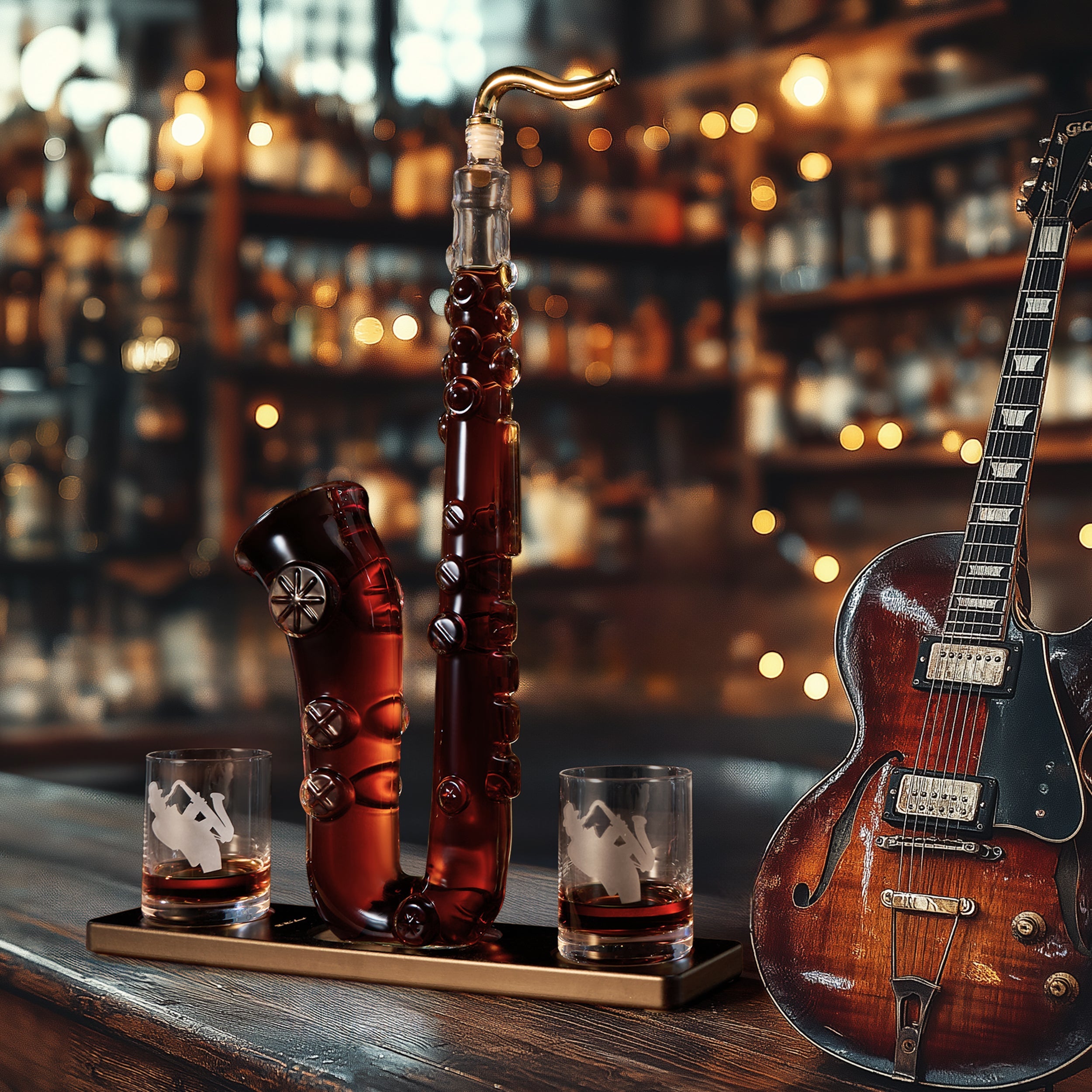 Saxophone Whiskey Wine Decanter 34 Oz Decanter Set With Two 10 Oz Whisky Glasses Bourbon Scotch Liqu-4