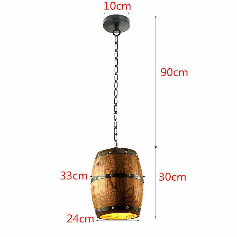 Hanging Vintage Wine Barrel Light Wooden Rustic Old West Cafe Bar Ceiling Lamp