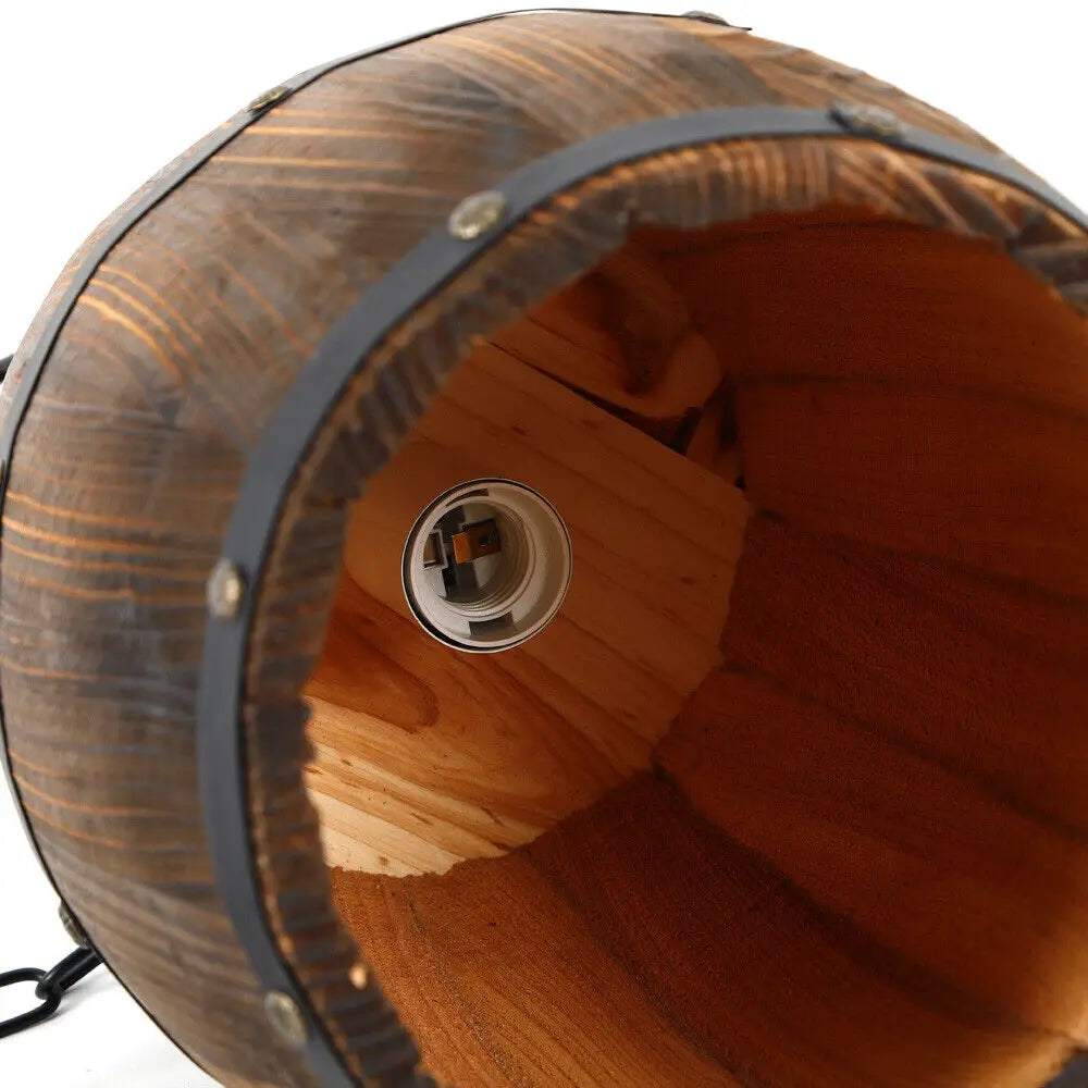 Hanging Vintage Wine Barrel Light Wooden Rustic Old West Cafe Bar Ceiling Lamp