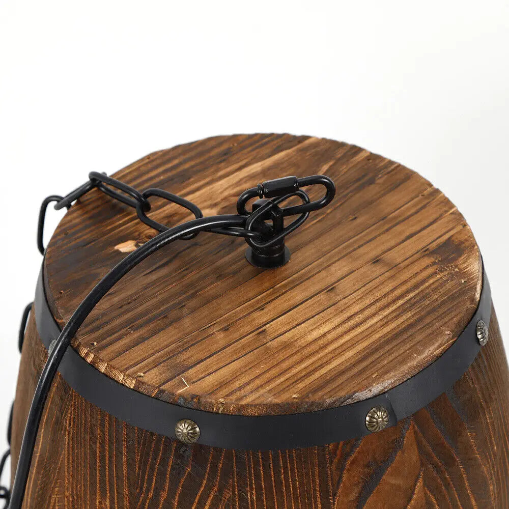 Hanging Vintage Wine Barrel Light Wooden Rustic Old West Cafe Bar Ceiling Lamp