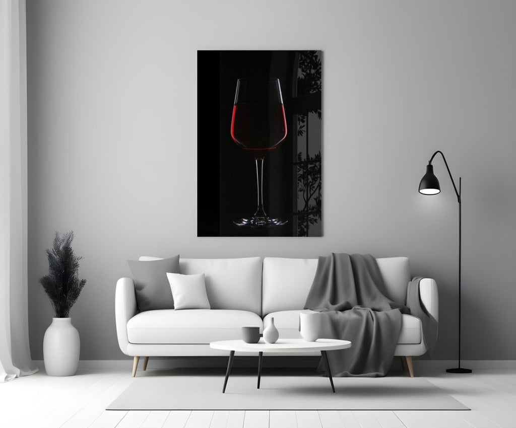 Half Filled Red Wine Glass on Black Glass Wall Art