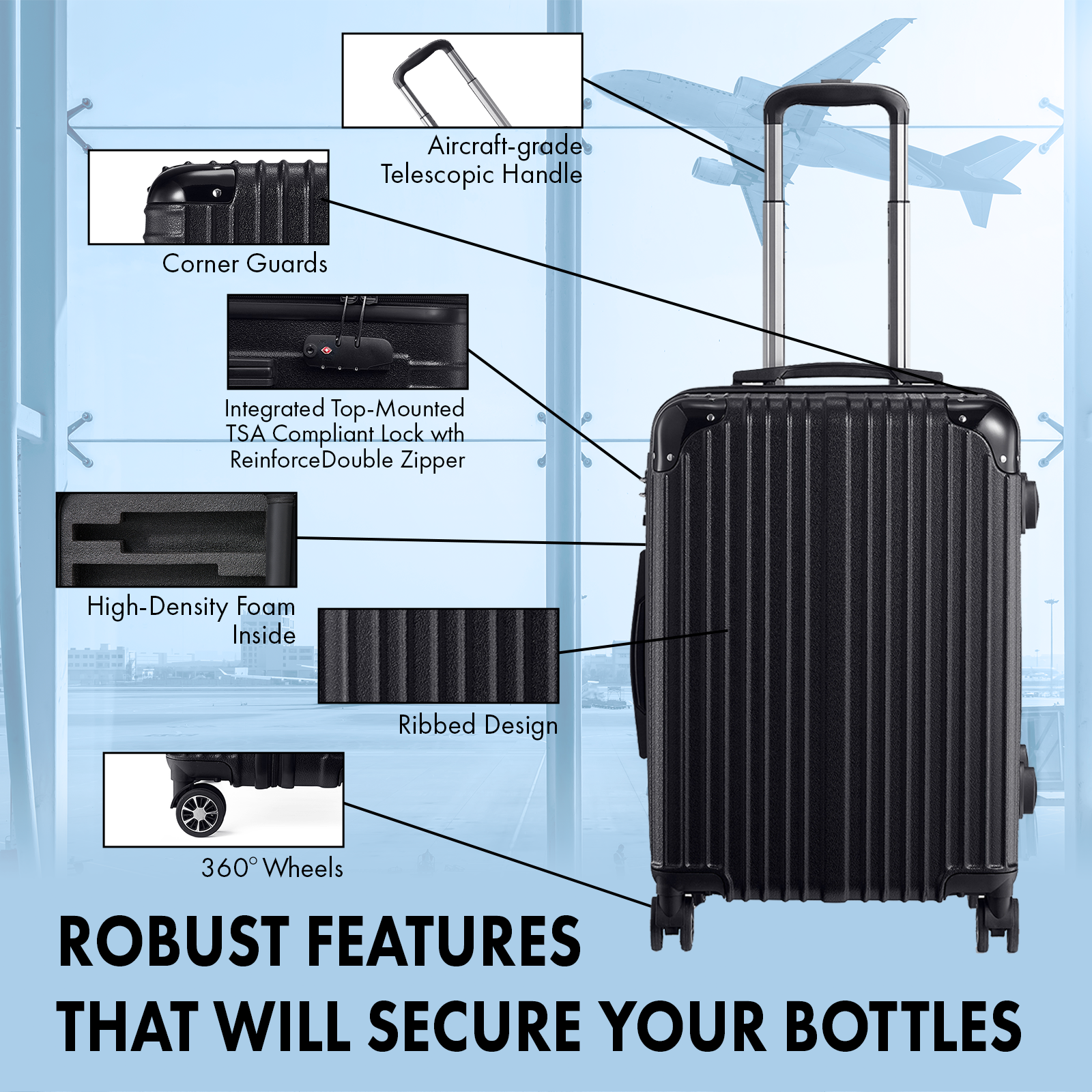 Wine Bottle Suitcase Holds 10 Standard 750 Ml Size Bottles Expandable Removable Travel Bags Universa-3