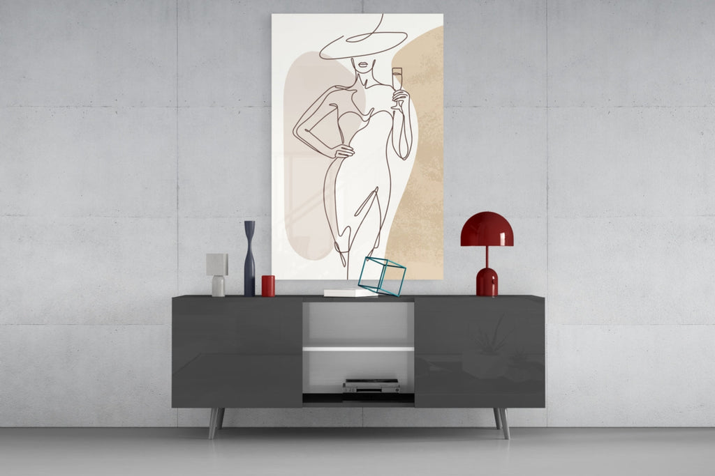 Wine Glass Lady Wide Hat Glass Wall Art